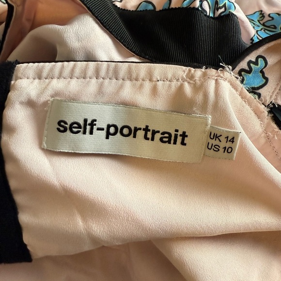 Self Portrait Asymmetric Pink Floral Print Midi A Line Dress, size 10 - Picture 9 of 14